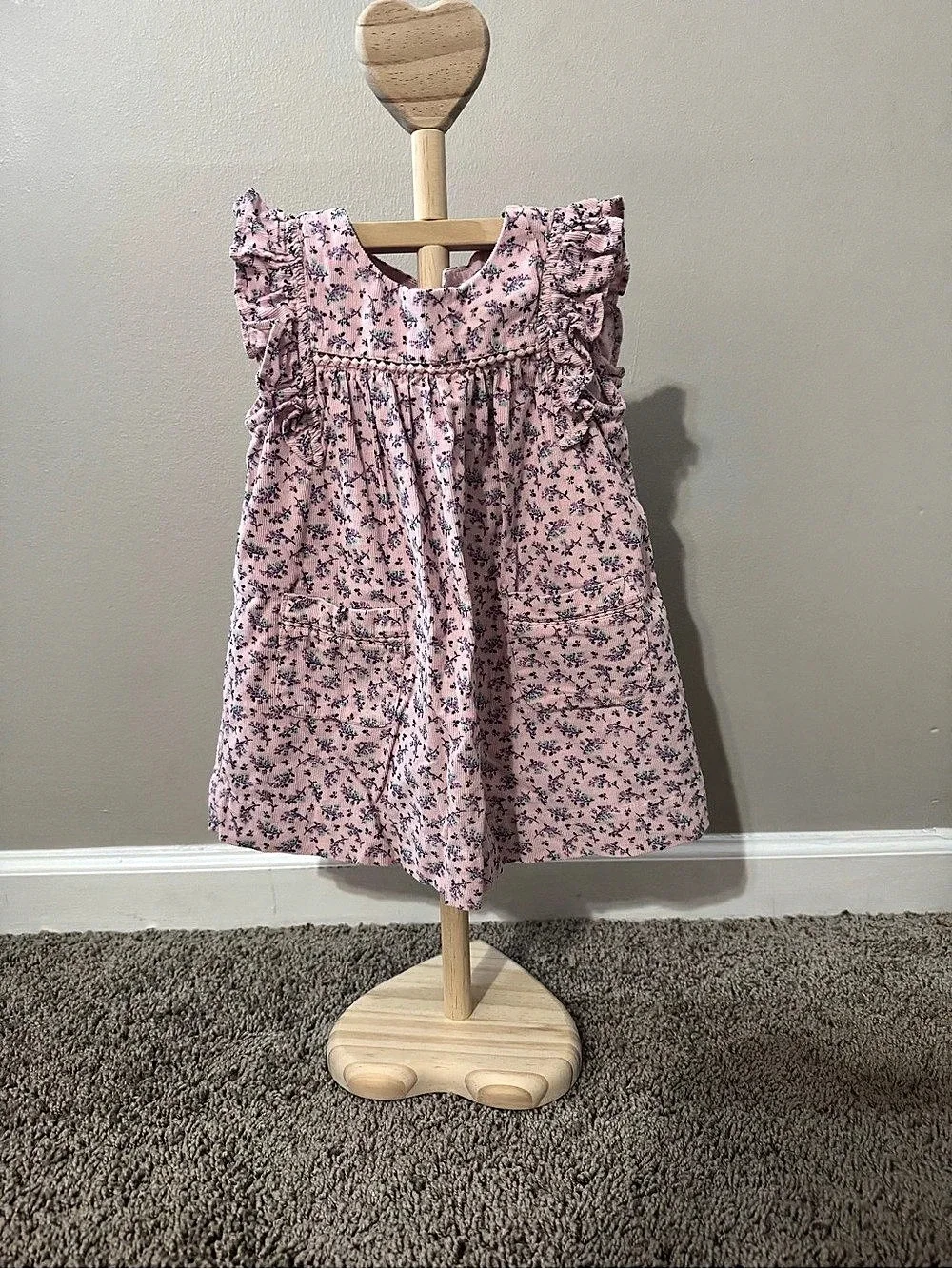 babyGap Floral Ruffle Corduroy Dress Pink & Blue Baby 18-24M